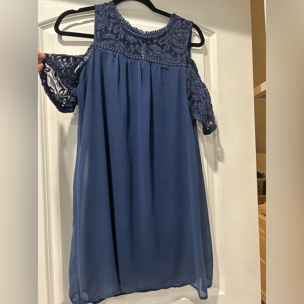Navy blue cold shoulder dress